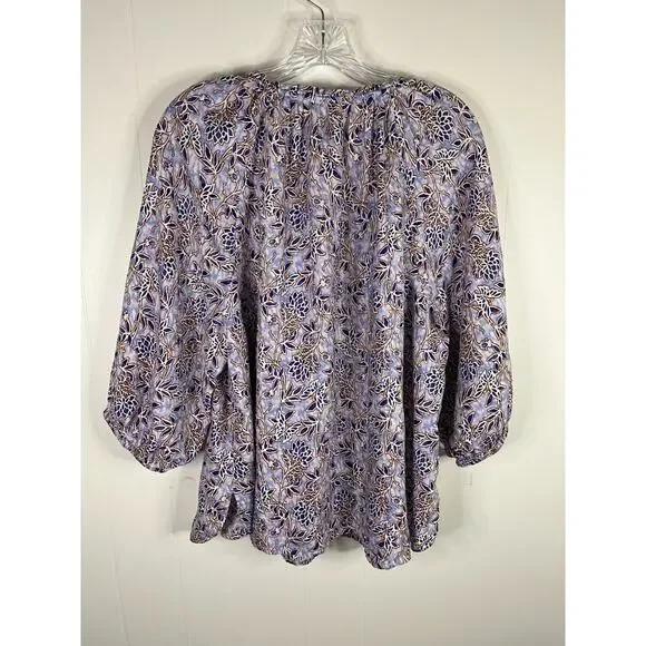 J Jill Love Linen Blouse Top XL Relaxed Printed Lagenlook Coastal Boho Peasant - Picture 5 of 14